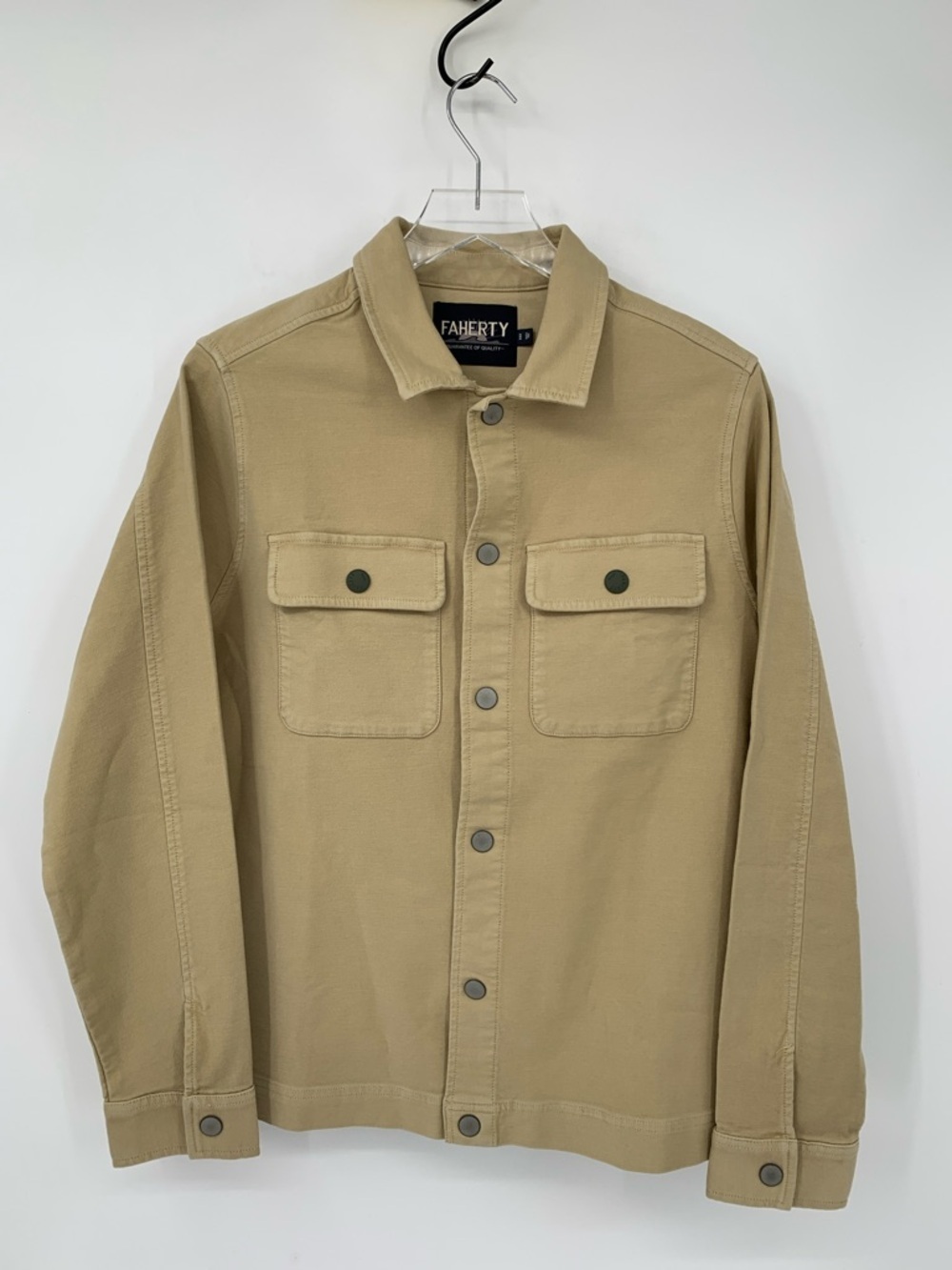 Faherty Twill shirt jacket tan Shacket snap patch pockets Chore men new Medium